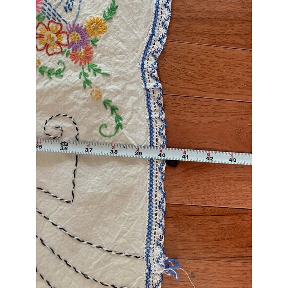 Vintage Hand-Embroidered Floral Tablecloth 39"x40" - Picture 9 of 10